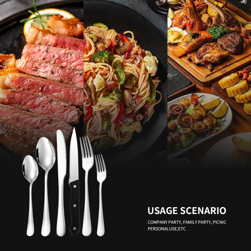 Juego de cubiertos de acero inoxidable transfronterizo 1010 Juego de cubiertos, tenedores y cucharas Juego de vajilla para el hogar de 24 piezas Cuchillos y cucharas de bistec