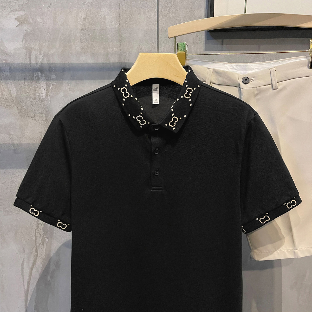 Cross-Border Wholesale Men's Short-Sleeved Polo Shirts Summer Middle-Aged Men's Classy Jacquard Lapel T-Shirts Pure Color Half-Sleeved Tops