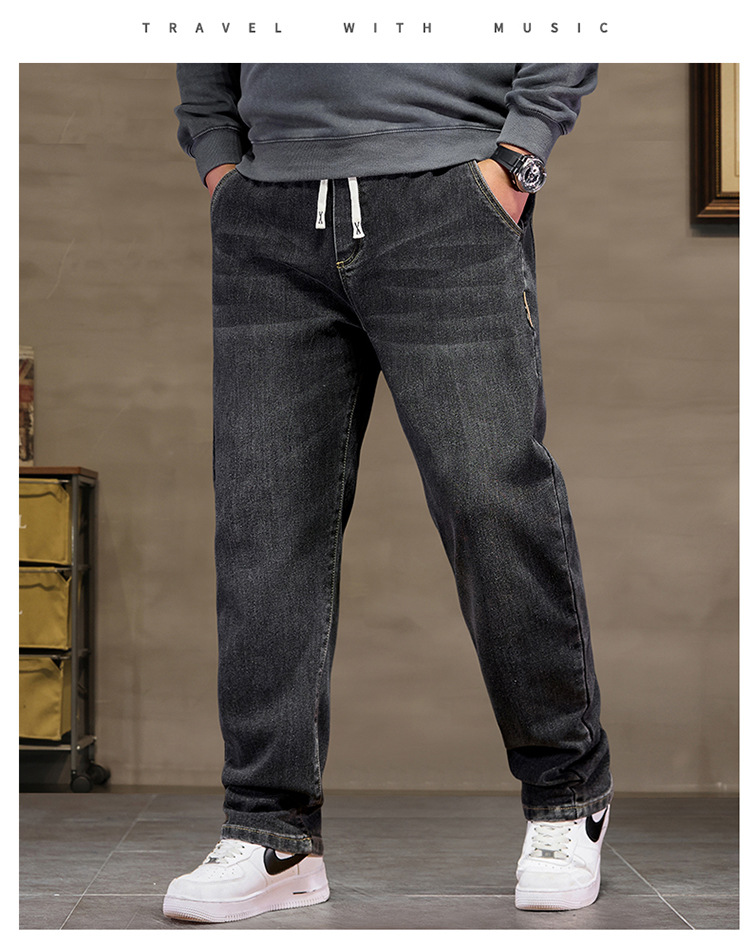 Jean extra large pour homme, taille haute élastique, pantalon en denim ample et slim, style cowboy, tailles 8XL et 6XL, noir classique_voghion.com