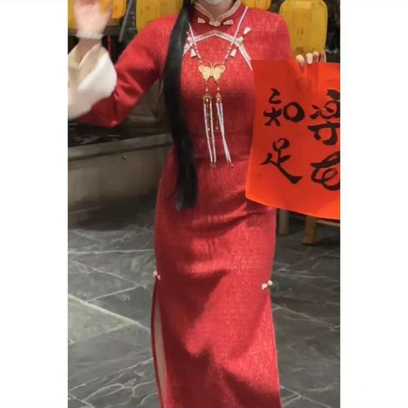 中国风加绒加厚改良旗袍少女年轻款秋冬装优雅气质保暖连衣裙日常|undefined