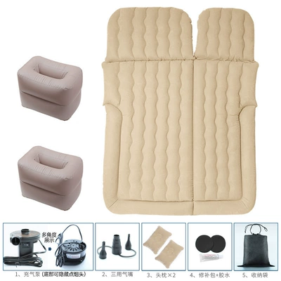 Vehicle-mounted inflatable bed – cushion travel inflatable mattress - double-storage-pier-beige