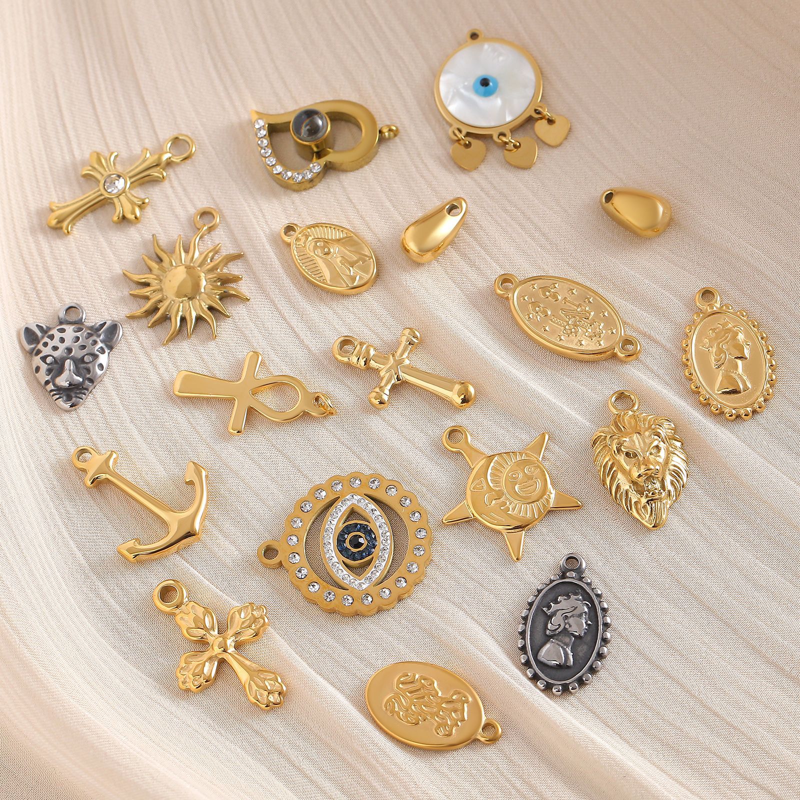 Cross, Sun Pattern 1 Piece 316 Stainless Steel Zircon Cross Sun Pendant DIY Jewelry Accessories Earrings Necklace