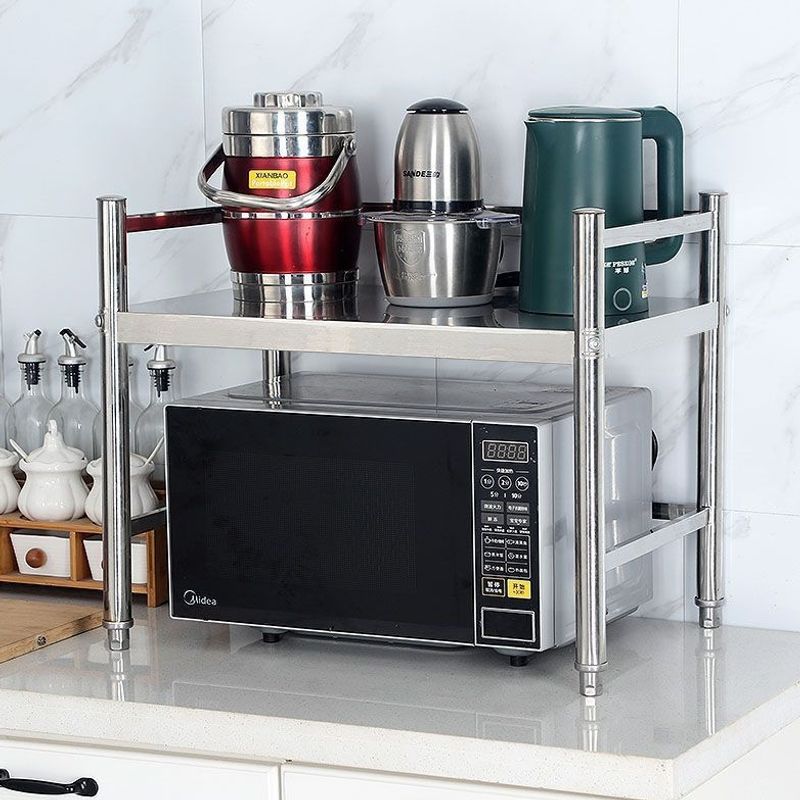 Kitchen Countertop Stainless Steel Fence-Style Storage Rack Single-Layer Microwave Oven Seasoning and Cookware Organizer One-Layer Selection
