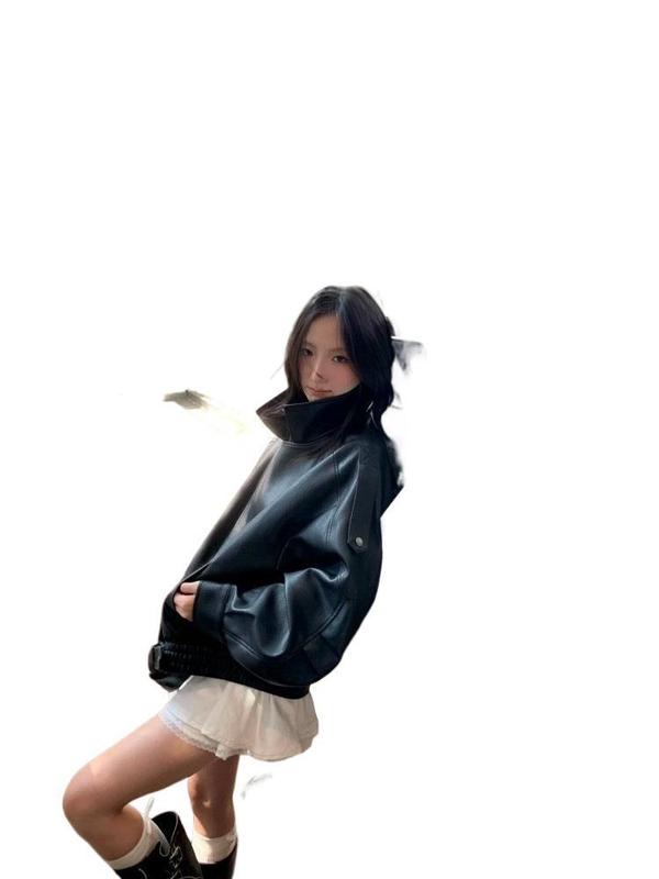 皮衣外套女酷飒风小个子2025超火外套皮衣春季今年流行皮衣感黑色|undefined