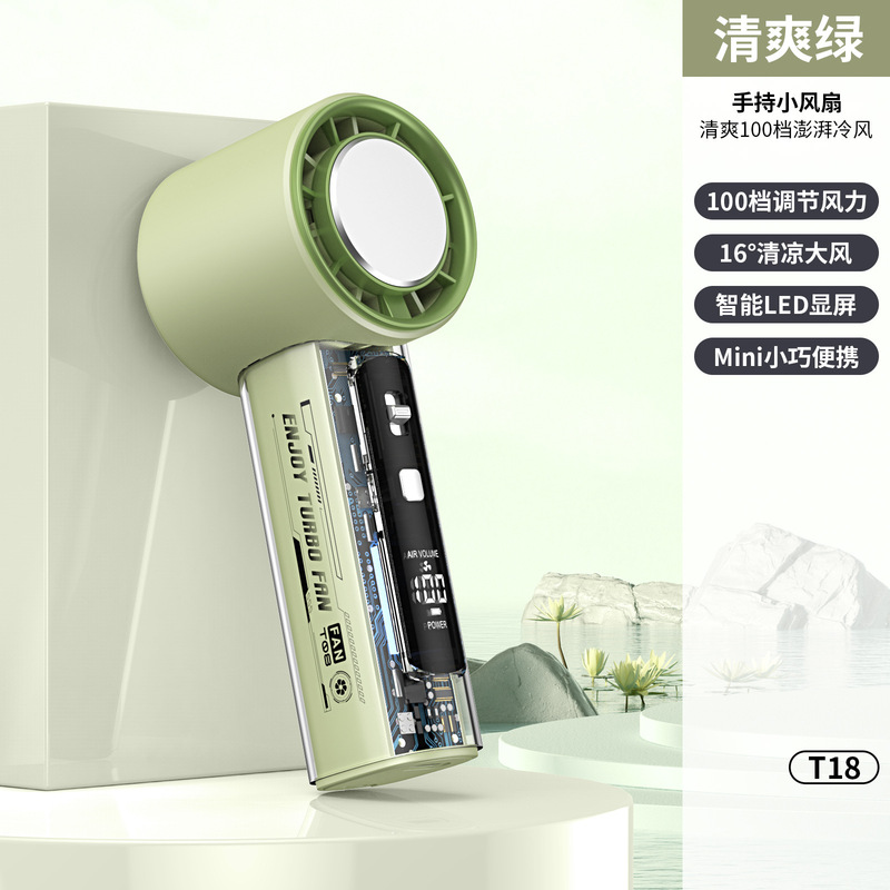 国境を越えた新しい USB ミニデジタルディスプレイ高速ハンドヘルド暴力ターボファン T18 メカ氷透明小型ファン|undefined