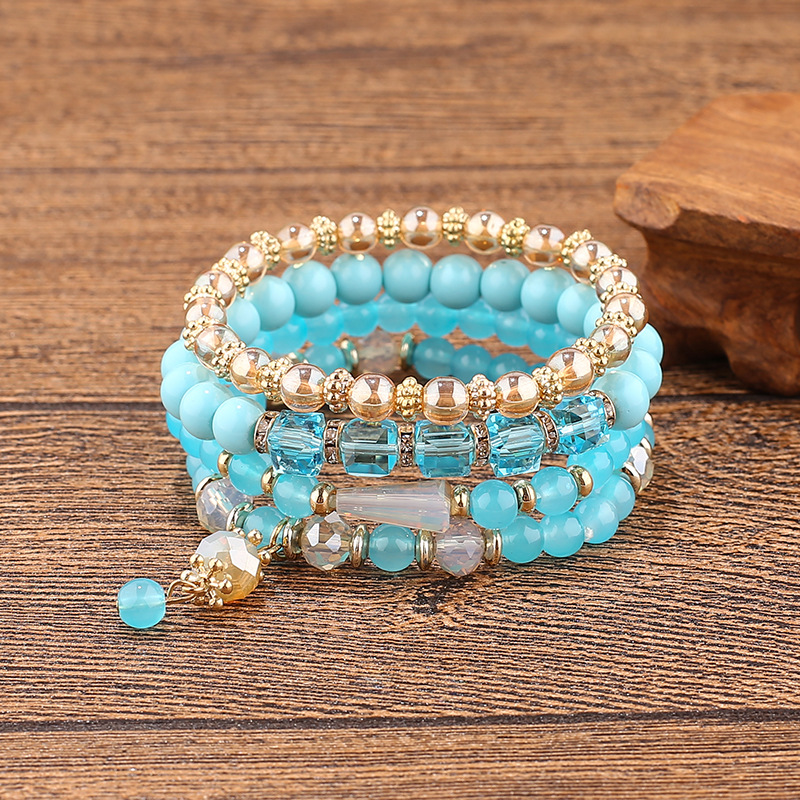 Fashion Round Arylic Alloy Glass Beaded Layered Women's Bracelets 1 Piece display picture 3