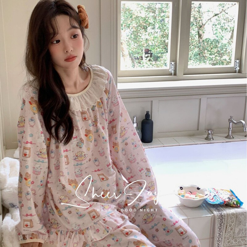 Autumn and Winter New Style Cotton Double-Layer Yarn Soft Lace Floral Women's Home Wear Long-Sleeved Pants Star Language Star Wish Pink Autumn and Winter New Style Cotton Double-Layer Yarn Soft Lace Floral Women's Home Wear Long-Sleeved Pants Star Language Star Wish Pink