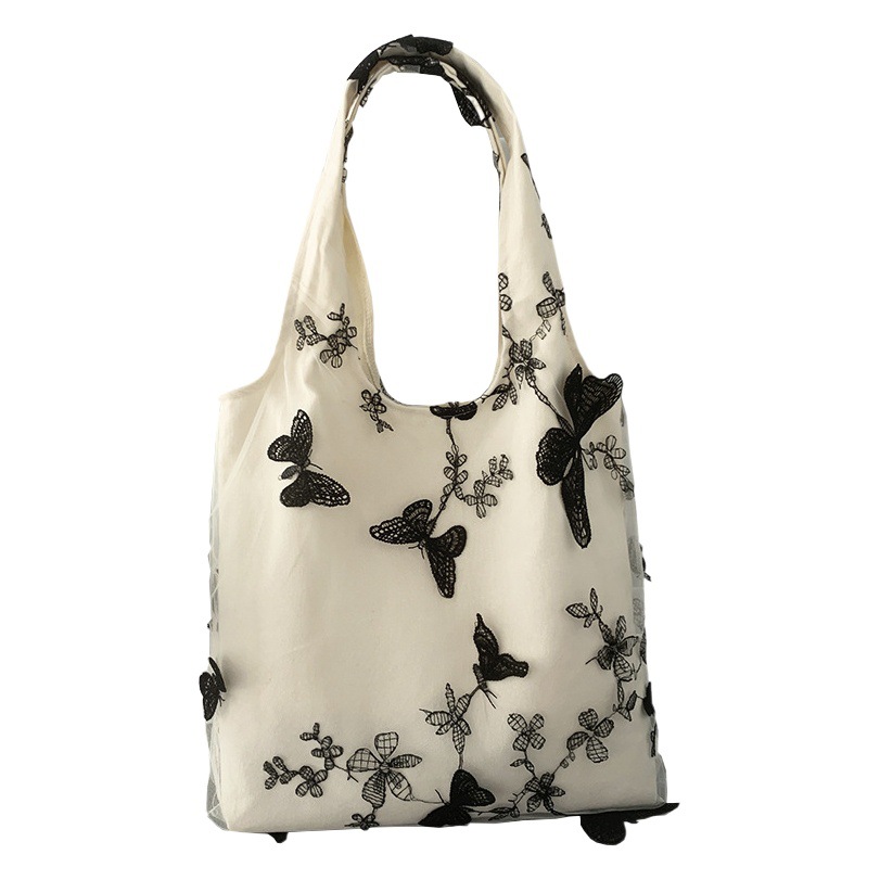 Súper hermosa bordado negro mariposa bolsa de lona de encaje de hadas bolsa de viaje de Las Mujeres artísticas de gran capacidad bolso de hombro del todo-fósforo ocasional
