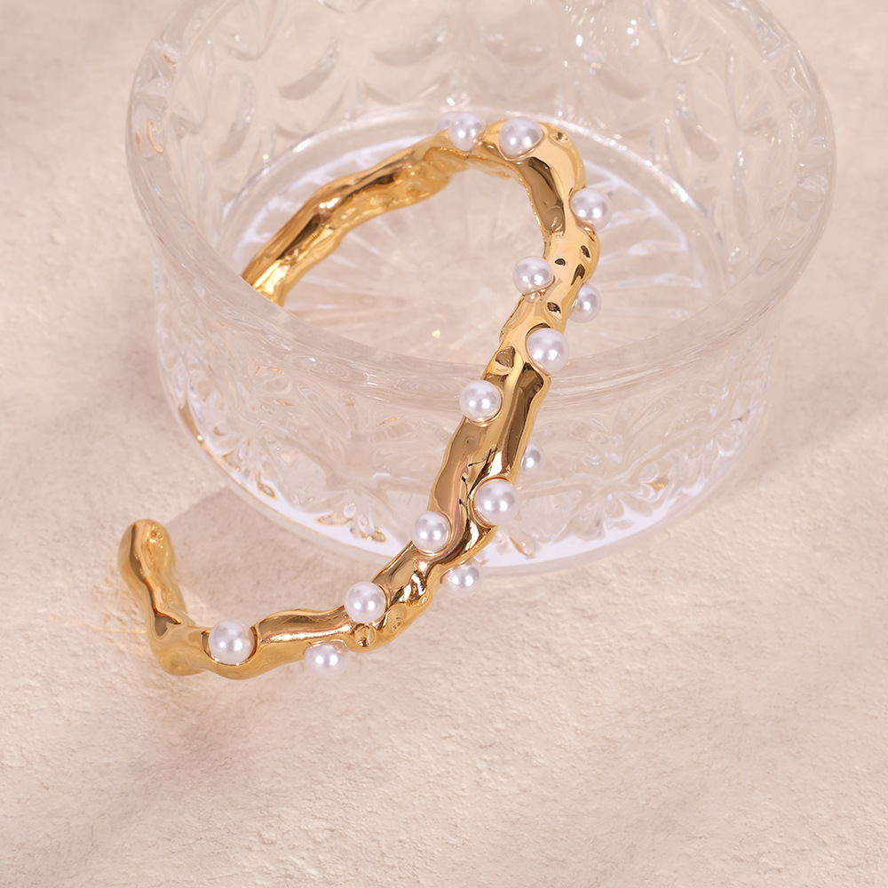 25 años de nueva industria pesada europea y americana, fundición retro francesa, exquisita imitación de perlas, pulsera abierta, joyería de alta calidad