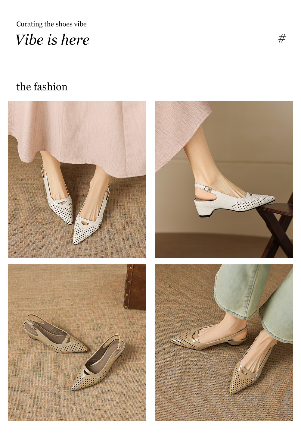 Sandal nữ gót thấp 5.5 cm mũi kín quai ngang khóa một chữ — màu trắng ngà chi tiết 1