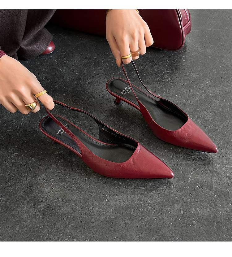 Sandal cao gót nữ mũi nhọn quai hậu dây khóa, gót nhọn 9 cm — đen chi tiết 31