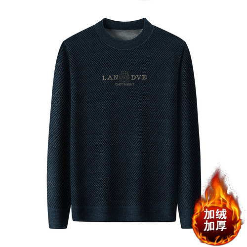 Cross-border men's turtleneck snow fox fur sweater autumn winter long sleeve half high collar thick warm plain knit base shirt for men