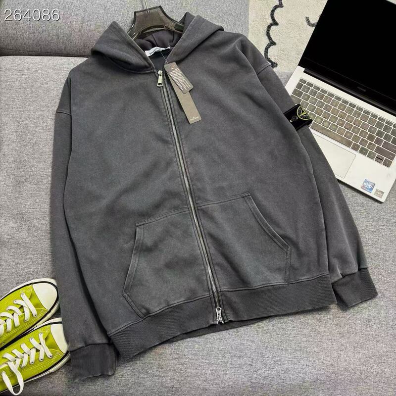 Cross-Border Stone Island Badge Patch Loose Hooded Zip-Up Sweatshirt Washed Cardigan Jacket Wholesaler Cross-Border Stone Island Badge Patch Loose Hooded Zip-Up Sweatshirt Washed Cardigan Jacket Wholesaler