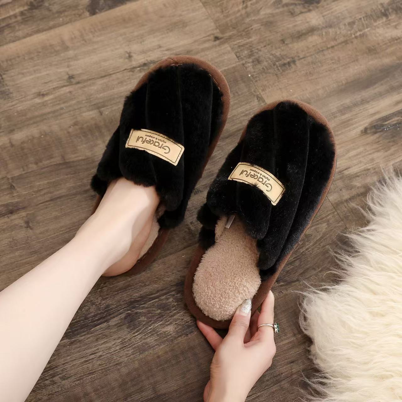 Baotou transfronterizo damas otoño y invierno interior y exterior calentamiento de tela de peluche zapatillas de algodón zapatillas para el hogar de suela suave