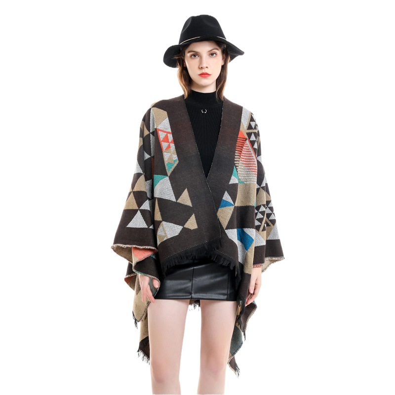 Abrigo chal mujer otoño estilo coreano moda triángulo borde geométrico borla cardigan Otoño e Invierno capa primavera y otoño
