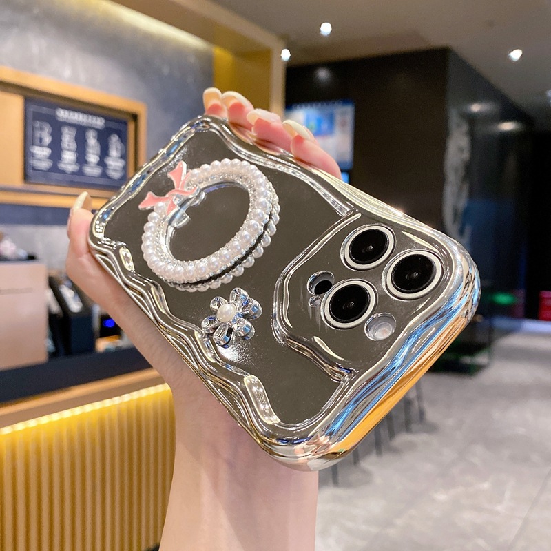 Luxury Silver Plated Pearl Mirror Phone Case For Iphone Series_voghion.com