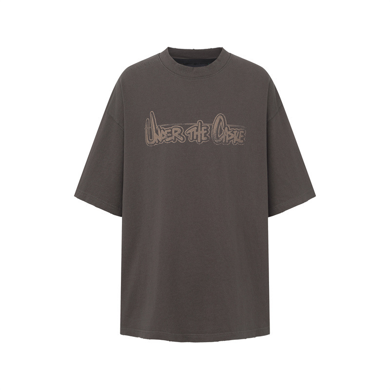 TEAM WANG Wang Jiaer's same style UTC Halloween merchandise washed distressed short-sleeve heavy-duty high-quality men's T-shirt