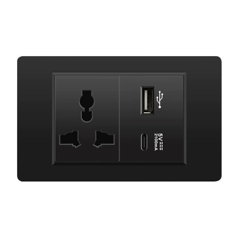 Черная настенная панельная розетка с 118 тип switch, тайваньская розетка с 20W type-C, шесть отверстий