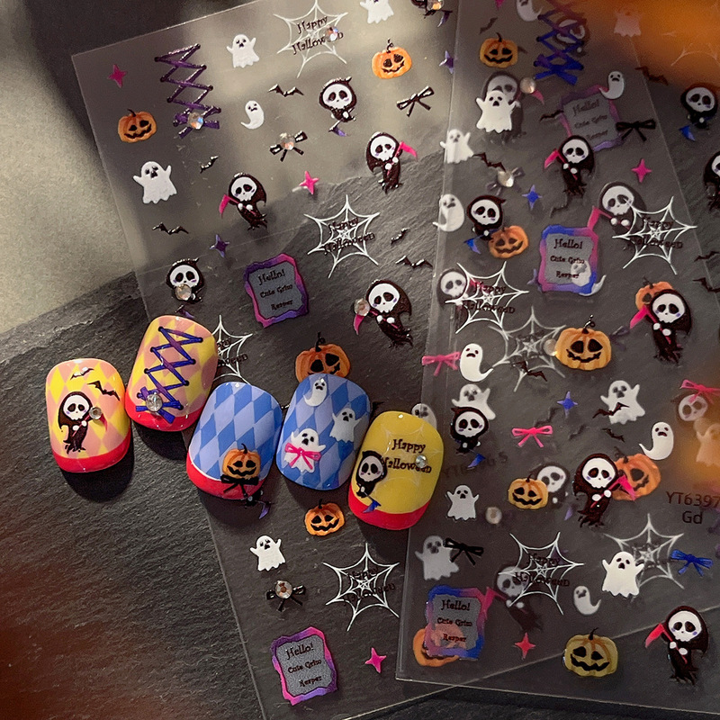 Yitu Ant Crystal Diamond Embossed Grim Reaper Ghost Nail Art Stickers Dark Halloween Series Decorative Stickers Yt6396