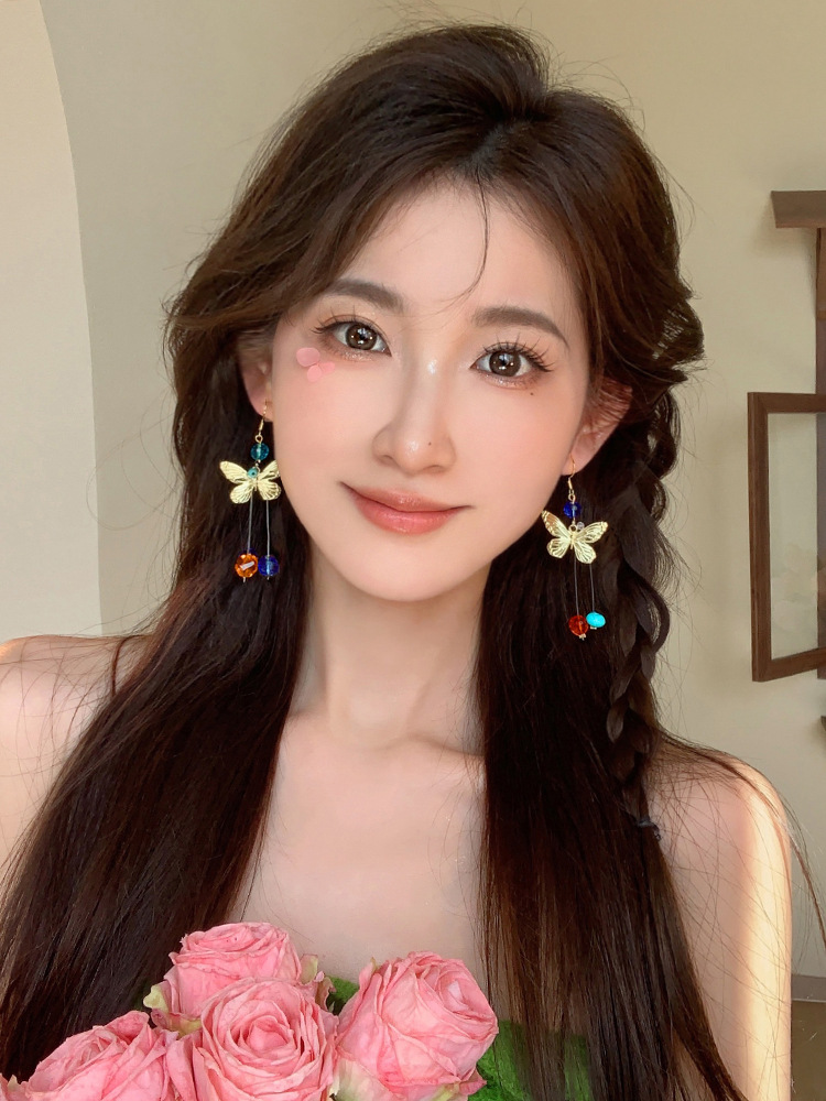 16g Weight Iron Ear Needle Material Drop Earrings Classification 1 Pair Quantity Beach, Date, Lawn Occasion Alloy Material Butterfly Pattern All Seasons Season Women's Gender Polished Finish Vacation, Sweet Style 1 Pair Vacation Sweet Butterfly Alloy Drop Earrings 4