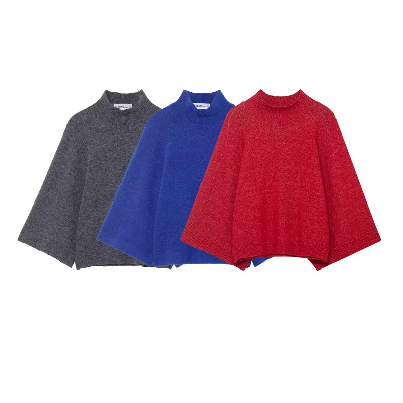 2026 Spring New European and American Cross-Border Women's Street Fashion Casual Solid Color Wide-Sleeve Knitwear W03 7029