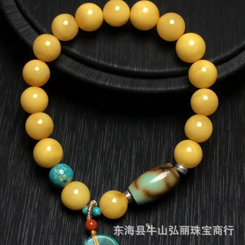 natural Beeswax Hand string Rich Full quality perfect collocation Ore Turquoise Nanhong Bracelet