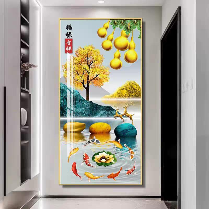 Crystal porcelain painting for entrance decoration, living room, hallway, nine fish wealth-attracting wall art, meaningful and upscale, elegant wall painting
