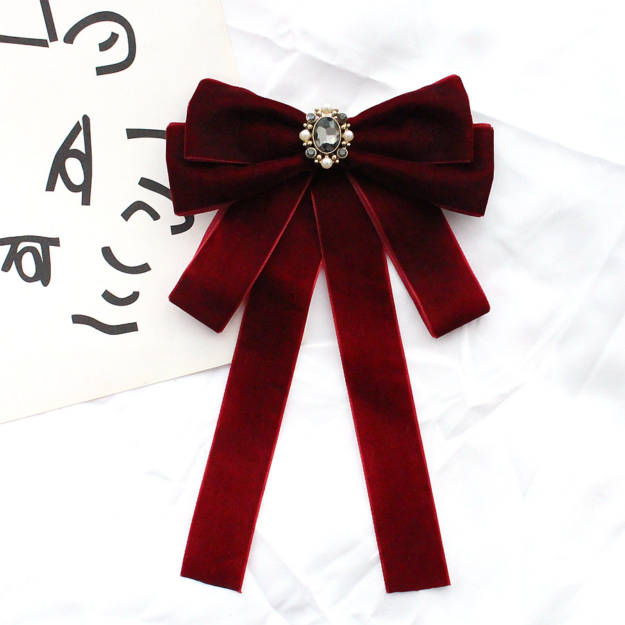 Papillon da donna, grande fiocco, spilla in velluto bordeaux, accessorio di abbigliamento nero, stile preppy, versatile_voghion.com