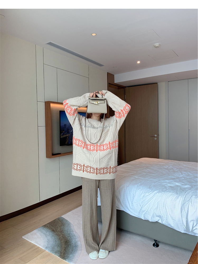 高腰垂感针织奶奶裤女 秋冬宽松毛线阔腿裤松紧腰直筒拖地长裤潮