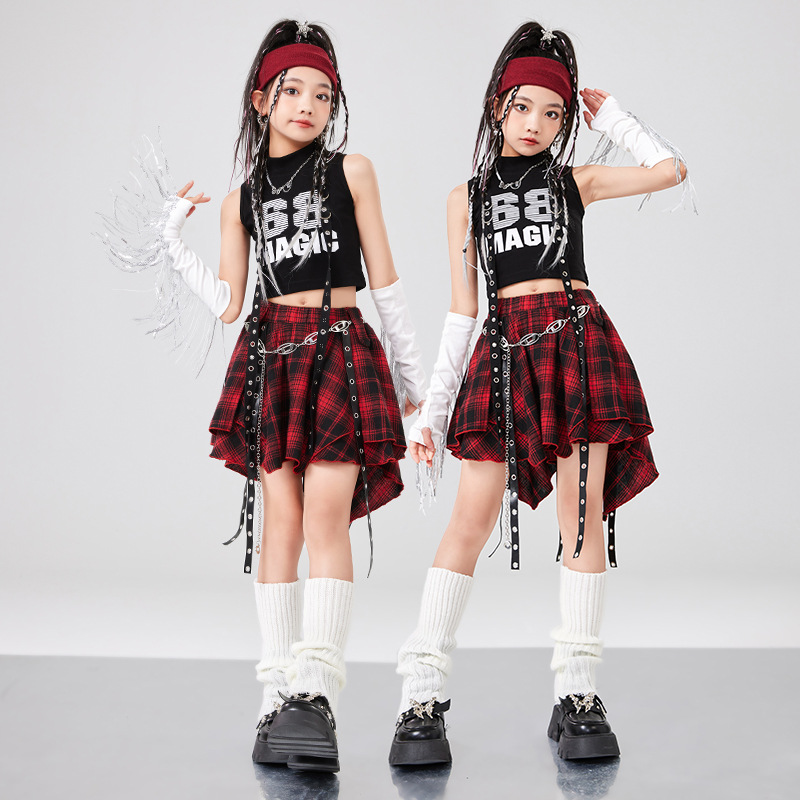 Jazz dance costumes for girls, crop tops, trendy street style outfits for stage shows, children's street dance costumes, dance performance costumes