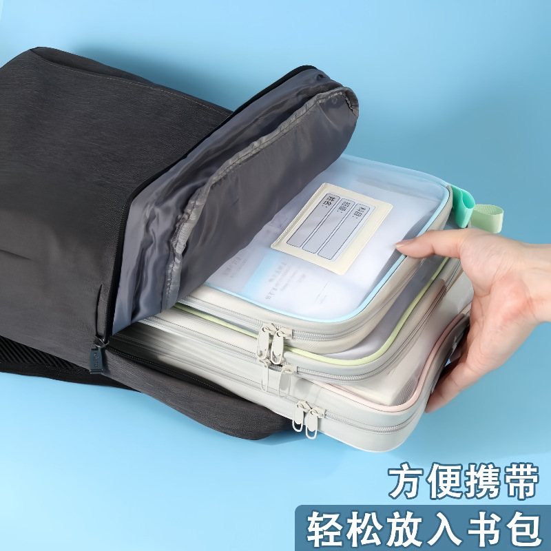 厚みのある主題 A4 学生分類三層メッシュファイルバッグ透明テスト用紙 L 字型大容量ブック収納袋|undefined