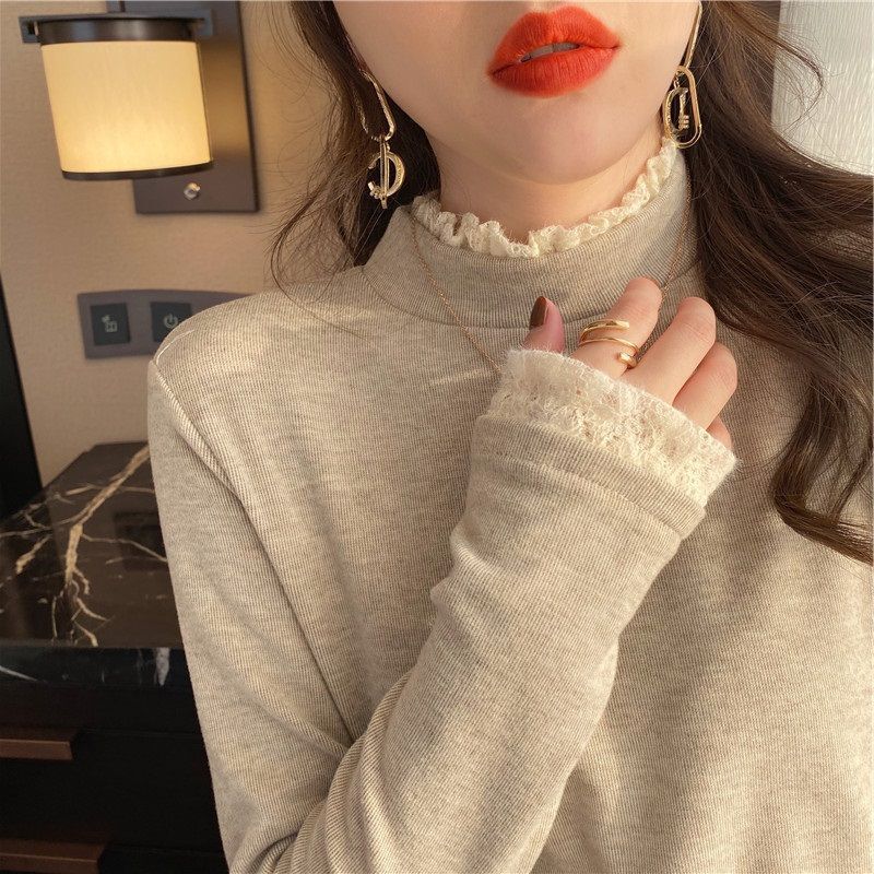 Plus-Size Women's Thermal Base Layer Shirt with Half-High Collar, Autumn and Winter Fleece-Lined 2025 New Long-Sleeve T-Shirt Lace Top Plus-Size Women's Thermal Base Layer Shirt with Half-High Collar, Autumn and Winter Fleece-Lined 2025 New Long-Sleeve T-Shirt Lace Top