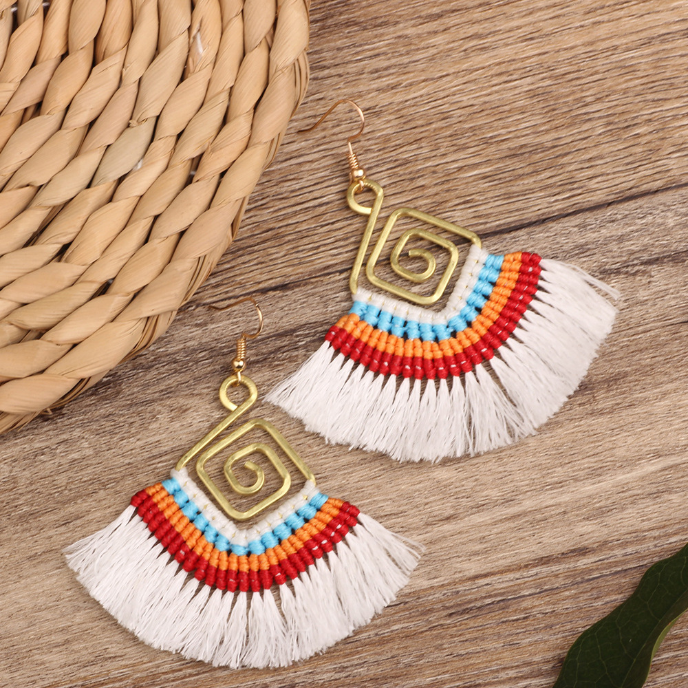 12g Weight Copper Ear Needle Material Drop Earrings Classification 1 Pair Quantity Holiday, Daily Occasion Beaded, Copper Material Geometric Pattern All Seasons Season Women's Gender Bohemian Style 1 Pair Bohemian Geometric Beaded Copper Drop Earrings 8