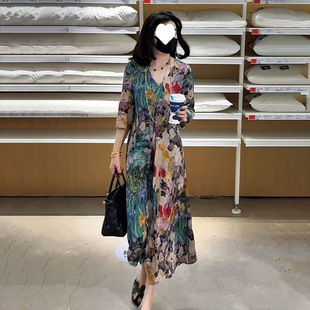 Retro Floral Dress for Women 2025 Summer New Style Accessible Luxury Big Brand Loose Large Size Printed Slim Long Skirt
