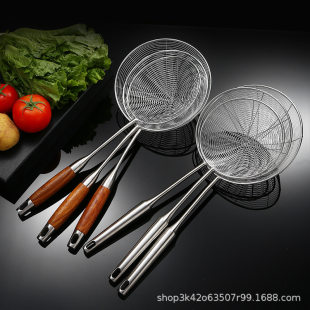 Stainless steel large colander, rosewood wire colander, wooden handle colander, household frying colander, noodle spoon, kitchen utensils wholesale