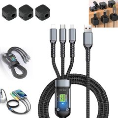 クロスボーダー 100W 透明デジタルディスプレイ 1 対 3 データケーブル超高速充電携帯電話データケーブルスリーインワン充電ケーブル