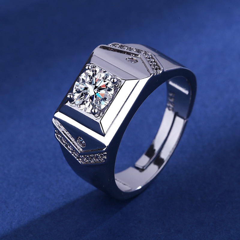 Live selling Korean men's imitation Mosan ring wedding ring diamond ring men's ring fashion jewelry manufacturers wholesale