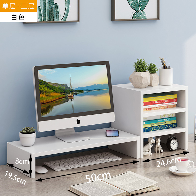 Estante elevador para monitor con cajones para almacenamiento en escritorio, organizador para dormitorio estudiantil, cajón elevador.