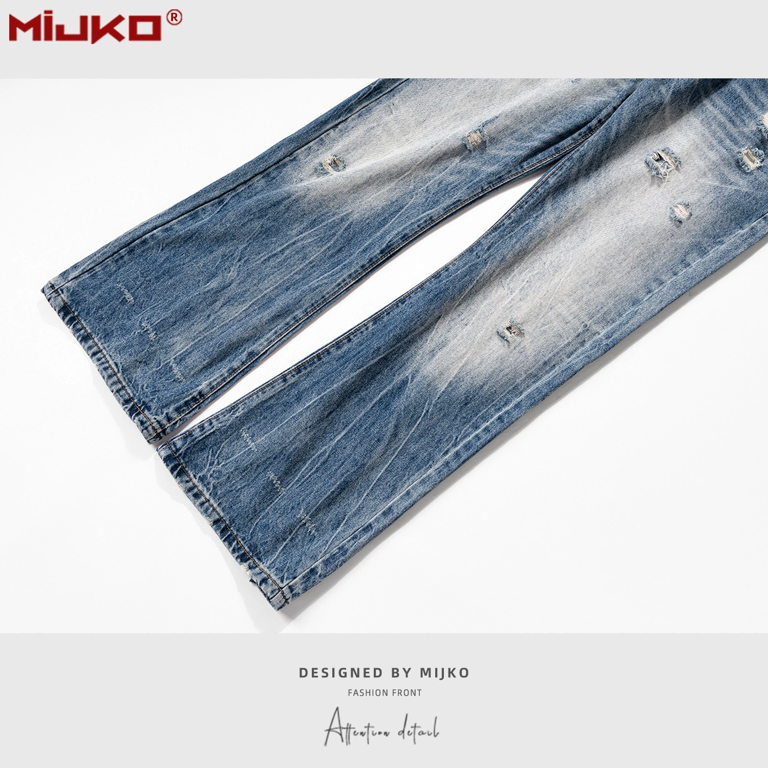 Wide-leg Jeans (Mijko) Distressed Light Blue Denim, Unisex, Sizes S–XXL