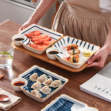 新款日式高颜值餐具饺子盘子带醋碟碗家用儿童早餐盘水果盘水饺盘