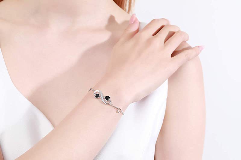 Enamel Design Sterling Silver Elegant Simple Style Infinity Heart Shape Enamel Bracelets