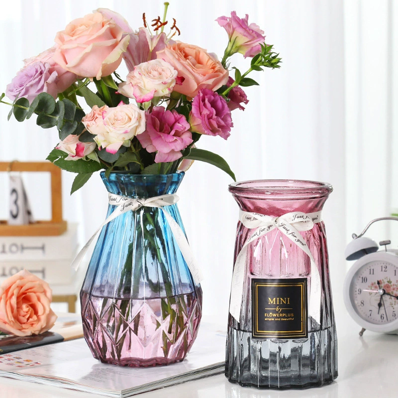 Современная простая стеклянная ваза, прозрачная цветная гостиная, декоративные цветочные украшения, гидропонная Лилия, богатая бамбуковая ваза