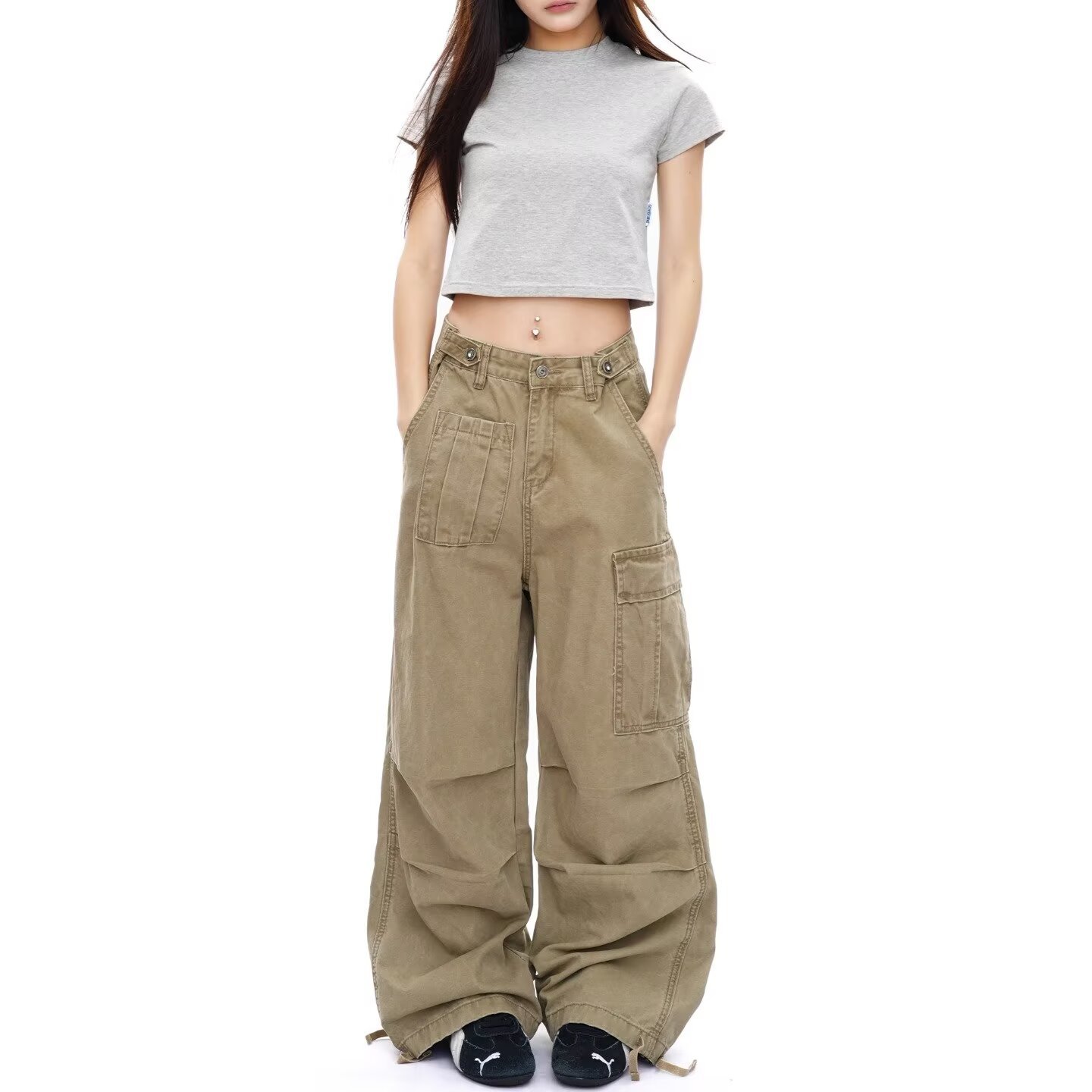 宽松休闲直筒工装休闲裤男女潮牌新款多口袋百搭水洗美式vibe长裤