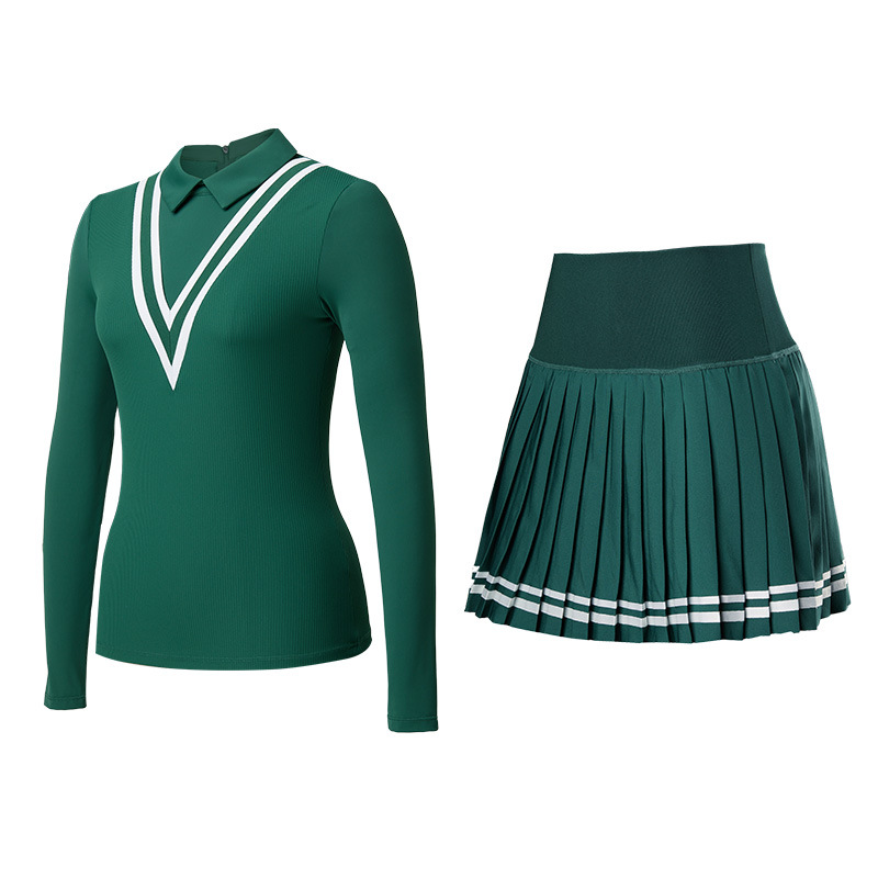 Traje deportivo de tenis de mujer otoño y invierno transpirable seco rápido golf yoga vestido corto con solapa manga larga dos piezas set