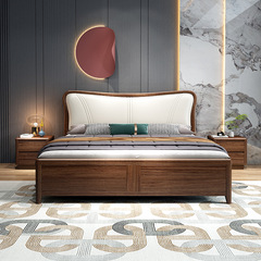 實木床新中式輕奢主臥室雙人床高檔高箱儲物婚床1.8米烏金木大床