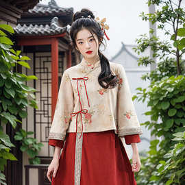新中式改良少女旗袍上衣秋冬2025新款小个子复古国风连衣裙两件套