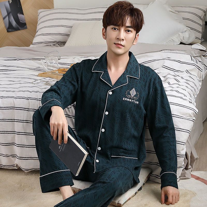 Pijama de algodón 100% de los hombres de manga larga de primavera y otoño más tamaño de otoño e invierno más el tamaño de los hombres gordos homewear traje