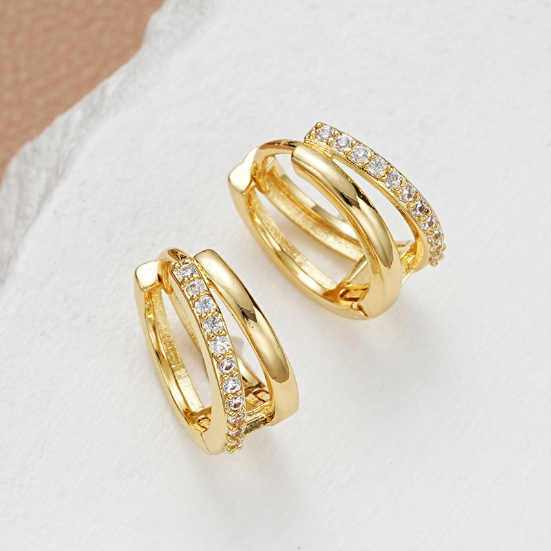 Pendientes de clip de doble capa con diamantes para mujer chic_voghion.com