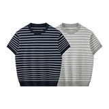 ZY8103T-B老钱风条纹圆领针织短袖通勤百搭夏季时尚简约T恤，男装针织衫/毛衣，星座614