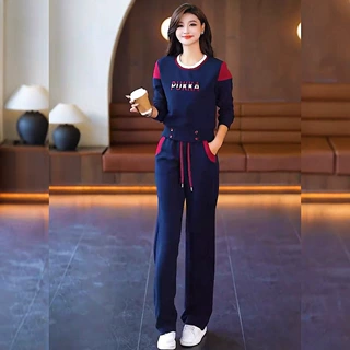 独特设计感漂亮套装2025新款洋气减龄大码蓝色宽松卫衣两件套女装